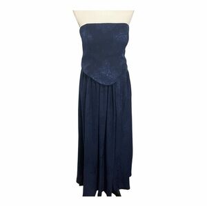 Azazie Midnight Blue Strapless Dress  with lace up corset top